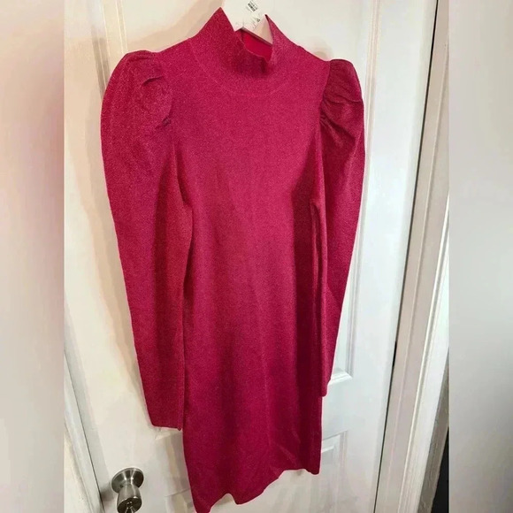 Alice & Olivia Women’s Pink Issa Turtleneck Puff Sleeve Dress - Size Medium - Picture 2 of 10